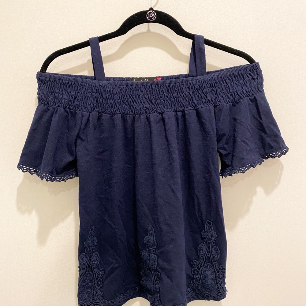 Navy off-the-shoulder blouse